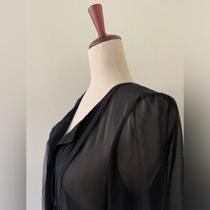 LOFT - Black Long Sleeve Sheer Button Down Blouse, Women’s Size Small